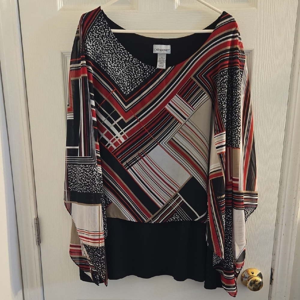 Catherines Women's Black and Red Geometric Blouse
